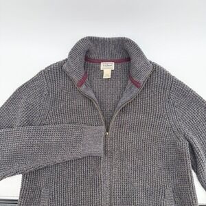 LL Bean Mens Medium Gray Organic Cotton Full Zip Chunky Knit Sweater 508221